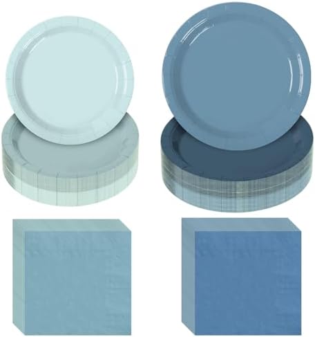 180Pcs Blue Paper Plates Party Supplies Paper Plates and Napkins Serve 60 by Hpscdyo