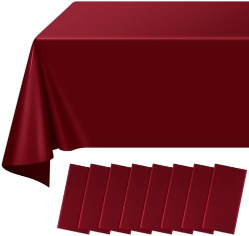 8 Pack Maroon Plastic Tablecloth for Rectangle Tables, Premium Decorative Burgundy Disposable Table Cloths for Parties, Rectangle Party Table Cover for Birthday Anniversary Graduation, 54x108 Inch by RAGNHILD