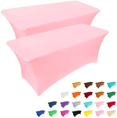 IVAPUPU 2 Pack 4FT Table Cloth for Rectangular Spandex Light Pink Cover by IVAPUPU