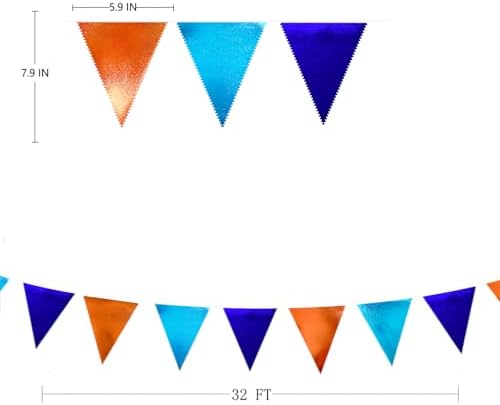 Orange Blue Party Decorations Metallic Fabric Triangle Pennant Flag Bunting Banner Garland for Birthday Baby Shower Graduation Bridal Shower Wedding Bachelorette Engagement Space Theme Party Supplies - Image 2