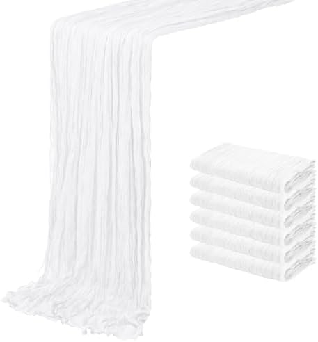 6 Pack White Cheesecloth Table Runner 20 x 120 inch Gauze Table Runners 10 FT Long,Semi Sheer Boho Cheese Cloth Fabric Table Runner Bulk for Wedding,Party,Baby Shower,Bridal Shower Decoration by ACSUIT