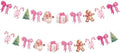 Oudain 2 Pack Pink Christmas Paper Garland 6.56 Ft Santa Gingerbread Bow by Oudain