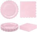 HEIPINIUYE 50 Pcs Light Pink Paper Plates and Napkins Party Supplies Include 7'' Pink Scalloped Plates and 6.5'' Paper Napkins Disposable Tableware Set for Dinner Wedding Birthday Party (Serves 25) by HEIPINIUYE