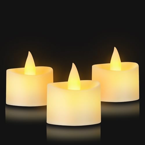 Ivory Flameless Tea Lights - 12 Pack Cozy LED Candles with Realistic Dancing Flicker, Standard Size Votives for Home Decor, Table Centerpiece, Bathroom (Ivory Base, 12 Pack) by Unknown