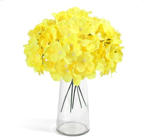Auihiay Fall Hydrangea Artificial Flowers, 64Pcs Silk Yellow Hydrangeas - Image 3