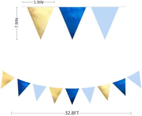 Gold Blue Party Decoration Gradient Blue and Gold Triangle Pennant Banner Flag Metallic Fabric Bunting Garland for Nautical Ahoy Achor Birthday Graduation Retirement Wedding Baby Shower Party Supplies - Image 2