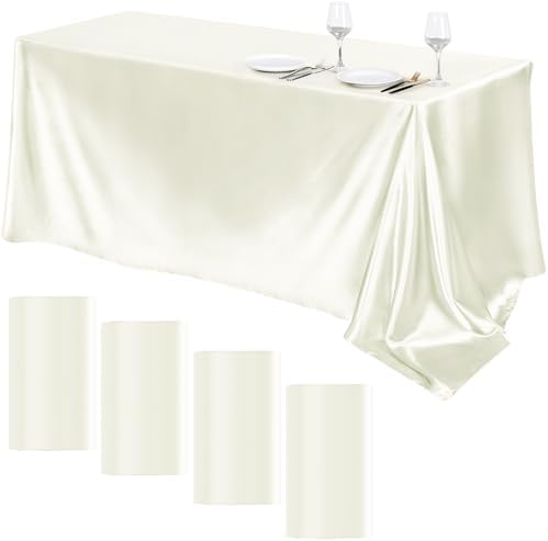 TURSTIN 4 Pack Ivory Satin Tablecloth, 102 x 58 Inch Overlay Table Cover by TURSTIN
