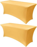 Obstal 8ft Stretch Spandex Table Cover for Folding Tables, 2 Pack, Gold by Obstal