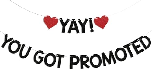 Yay! You Got Promoted Banner - Congrats on Your Promotion Decor, Congratulations, Job Promotion Party Decorations Black Glitter by CHINGYIA