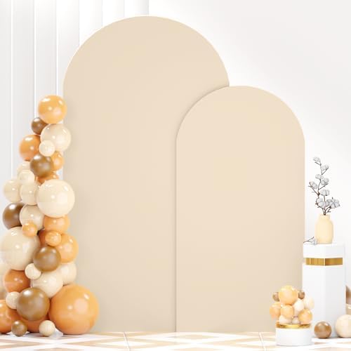 FANPROMS Beige Spandex Arch Cover Set of 2 Arch Covers Stretchy Backdrop Chiara Wall Arch Stand Cover 6FT 7.2FT Round Top Backdrop Cover for Arched Stand Wedding Covering for Balloon Party Ornaments by FANPROMS