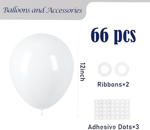 Voircoloria 66pcs White Latex Party Balloons, 12inch - Image 2