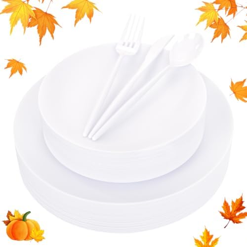 ejonirinjonir 150pcs Heavy-Duty White Plastic Plates for Party Serves 30 by Ejonirinjonir