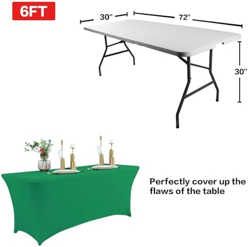 IVAPUPU 2 Pack 6FT Table Cloth for Rectangular Spandex Emerald Green Cover - Image 3