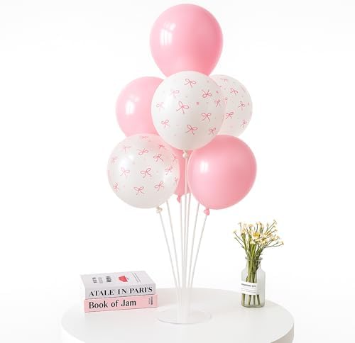 6pcs Pink Bow Balloon Stands Kit Table Centerpiece Table Decorations for Sorority Anniversary Birthday Wedding Graduation Party Decorations (Pink Bow) - Image 2