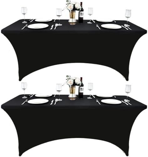 2-Pack 8ft Black Spandex Table Covers for Rectangle Folding Tables - Washable Elastic Tablecloth - Ultimate Fitted Table Protector for Birthday Parties, Trade Shows, Banquet by Unknown