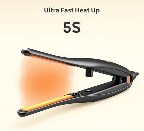 ORYNNE 3/10'' Small Flat Irons for Short Hair Pixie Cut, 5s Ultra Fast Heat Up Tiny Pencil Flat Iron, Ionic Mini Edge Flat Iron, Skinny Thin Straightener Champagne Gold - Image 3