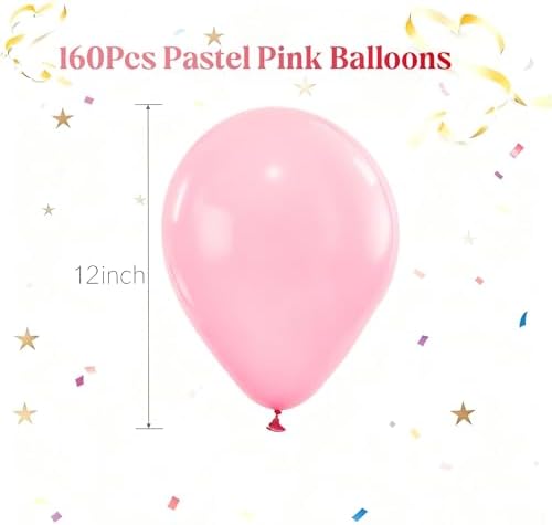 160Pcs Pastel Pink 12 Inch Pink Latex Party Balloons for Wedding Bridal Shower Gender Reveal Birthday Party Decoration - Image 2