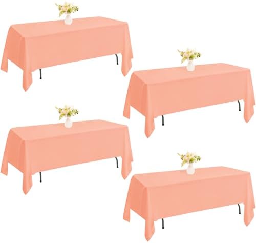 4 Pack Rectangle Tablecloth for 6 Foot Tables Washable Polyester Table Cover for Wedding Dining Table Parties Banquet（60x102 Peach Coral） by JALANCY