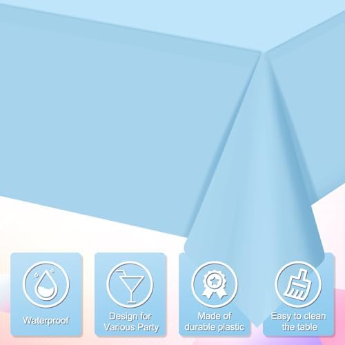 16 Pack Light Blue Plastic Tablecloth for Rectangle Tables, Premium Decorative Baby Blue Disposable Table Cloths for Parties, Rectangle Party Table Cover for Birthday Wedding Baby Shower, 54x108 Inch - Image 3