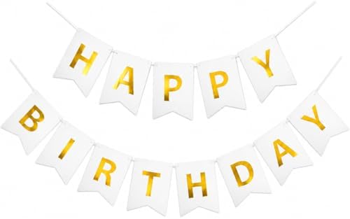 Letjolt White Golden Happy Birthday Banner Party Decorations 13 Pcs by Letjolt