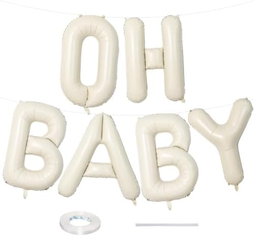 40 Inch Beige OH BABY Balloon Neutral Gender Reveal Baby Shower Decorations by Lingqiang