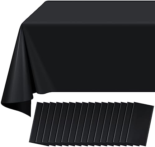 16 Pack Black Plastic Tablecloth for Rectangle Tables, Premium Decorative Black Disposable Table Cloths for Parties, Bulk Rectangle Party Table Cover for Birthday, Wedding, Anniversary, 54 x 108 Inch by RAGNHILD