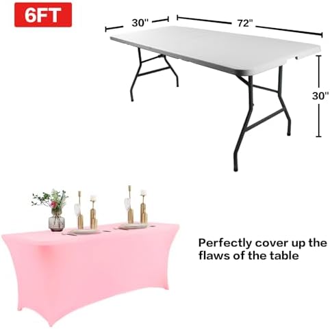 IVAPUPU 2 Pack 4FT Table Cloth for Rectangular Spandex Light Pink Cover - Image 3