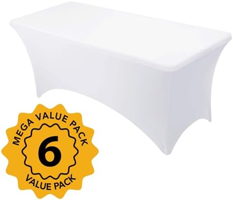 6-Pack Premium White Spandex Tablecloths for 6ft Rectangle Tables - Image 2