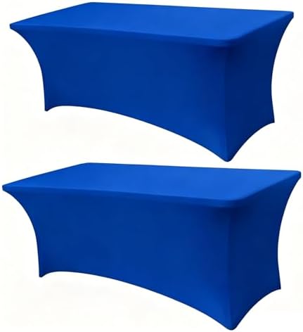 6FT Royal Blue Table Cloth - 2 Pack Fitted Stretch Rectangle Spandex Tablecloth, Washable Table Cover for Party, Picnic, Wedding, Banquet, Birthday and Festival(30" x 72") by Lemict
