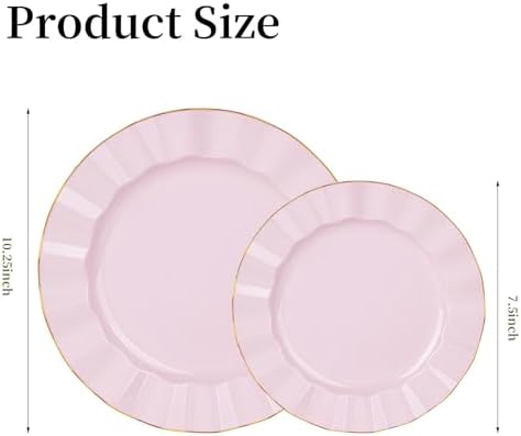 120PCS Pink Plastic Plates, Wavy Plates with Gold Rim - Image 2
