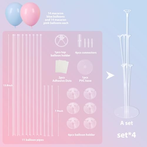 Voircoloria Balloon Stand Kit for Party Decorations, 4 Sets, Blue and Pink - Image 2