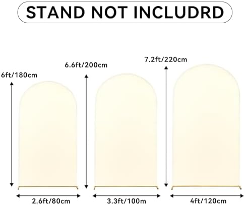 Beige Arch Backdrop Cover (7.2FT,6FT,6FT) Set of 3, Spandex 2-Sided Round Top Chiara Fitted Wedding Arch Cover Backdrop for Wedding Birthday Party Arch Stand Decoration - Image 4