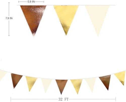 Brown Beige and Gold Party Decorations Fabric Triangle Pennant Banner Flag Bunting Garland for Boho Neutral Rustic Cowboy Western Teddy Bear Birthday Baby Shower Graduation Engagement Party Supplies - Image 2