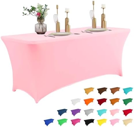 IVAPUPU 8FT Table Cloth for Rectangular Spandex Light Pink Table Cover by IVAPUPU