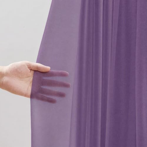 Plum Purple Wedding Arch Draping Fabric Sheer Curtain Drapes 2 Panels | 20 ft Extra Long Shimmery Backdrop Curtains for Wedding Anniversary Party Summer Outdoor Events Drapery Backgrounds - Image 4