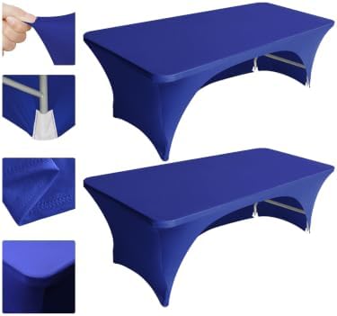 Eurmax USA 2-Pack Spandex Table Cover 6 ft. Fitted 30+ Colors Polyester Tablecloth Stretch Spandex Table Cover-Table Toppers,6 FT Table Cover Open Back (Navy Blue) by Eurmax