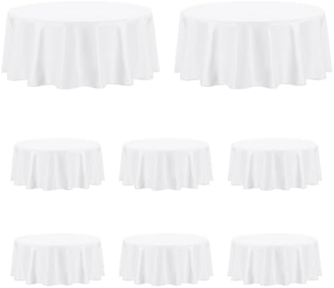 PureFit 8 Pack White Round Table Cloths 90 Inch for Round Table by PureFit