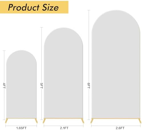 Set of 3 Wedding Arch Backdrop Stand,4+5+6 FT，Small Metal Arch Frame with 3 White Backdrop Covers,Easy Setup for Birthday Baby Shower Anniversary Dessert Table Decoration - Image 4