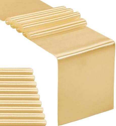 10-Pack Satin Table Runner Light Gold 12 x 108 inches Long, Table Runners for Wedding, Birthday Parties, Banquets Decorations（10 Pack, 12x108 Inch, Light Gold） by Hahuho