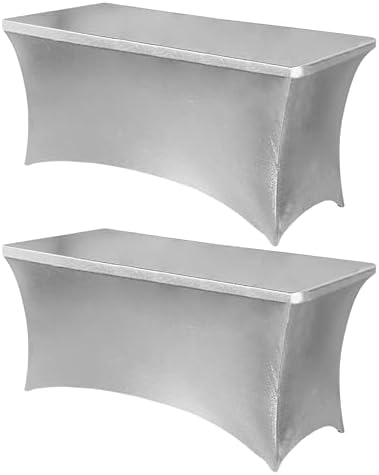 Obstal 6ft Stretch Spandex Table Cover, 2 Pack, Stamping Silver by Obstal