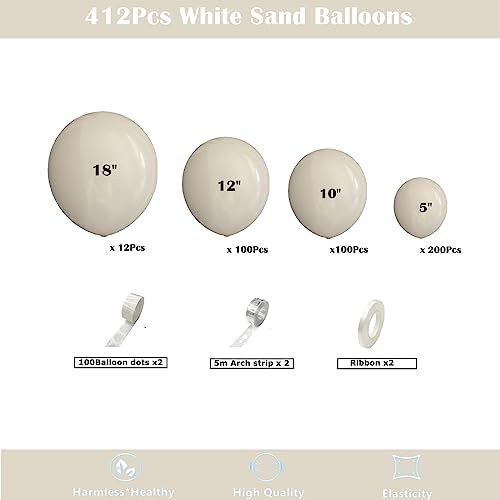 412pcs Sand White Balloon Garland Arch Kit 18 12 10 5 Inch Different Sizes Matte Neutral Latex Cream Balloons for Baby Shower Birthday Wedding Party Decoration - Image 2