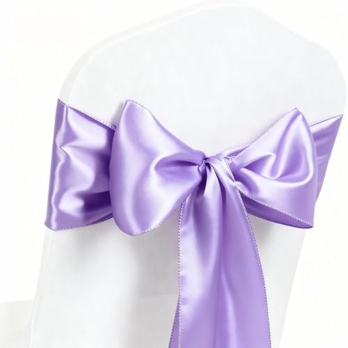 50 Pack Lavender Chair Sashes, Lavender Satin Sashes Ties for Chairs Covers, Light Purple Chair Bows for Party Wedding Birthday Banquet Decor by MAGTOWNE