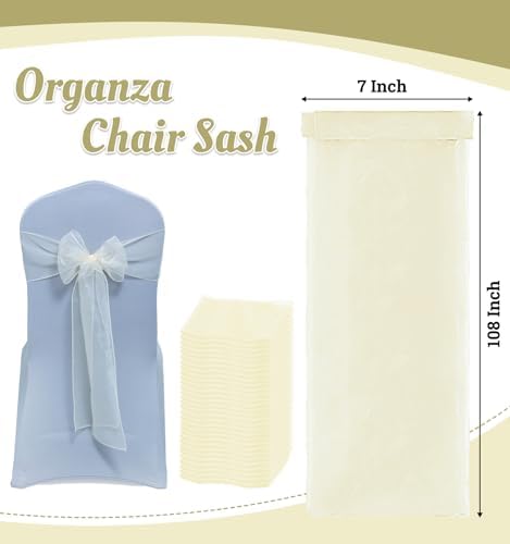 MDS Pack of 250 Organza Chair Sashes for Wedding & Event Décor – Ivory - Image 3