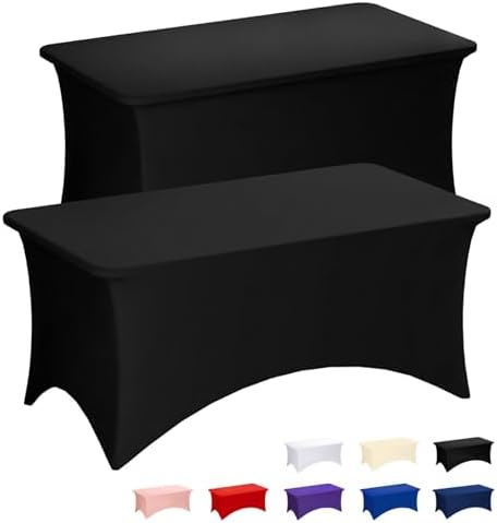 Fixwal 2 Pack 4FT Black Tablecloth Rectangle Spandex Fitted Table Cover by Fixwal