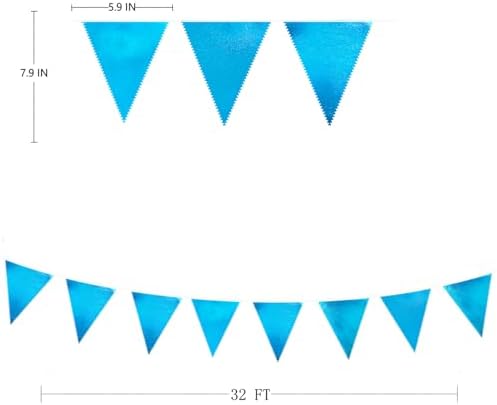 Sky Blue Party Decorations - Light Blue Triangle Pennant Banner Flag - Metallic Fabric Bunting for Graduation, Wedding, Retirement, Birthday, Under The Sea, Nautical, Ahoy, Party Decor Supplies - Image 2