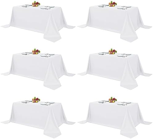 Fitable 6 Pack White Table Cloths 90x156 Inch for 8 Foot Rectangle Tables by Fitable