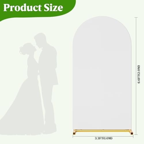 Arch Backdrop Stand and Cover Set, 6.6 x 3.3FT Gold Metal Wedding Arch for Ceremony, Heavy Duty Balloon Arch Stand with White Spandex Cover for Birthday Party, Baby Shower, Graduation, Event Decor - Image 3