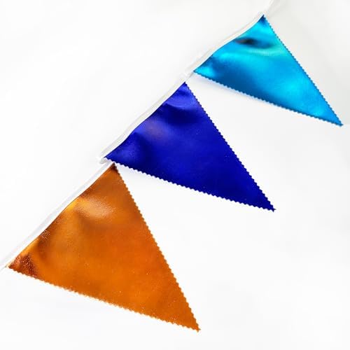 Orange Blue Party Decorations Metallic Fabric Triangle Pennant Flag Bunting Banner Garland for Birthday Baby Shower Graduation Bridal Shower Wedding Bachelorette Engagement Space Theme Party Supplies - Image 4