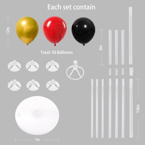 6 Set Balloon Stand Kit for Table Centerpieces With Balloon and Base Party Decorations for Birthday Wedding Retirement Graduation Baby Shower (Red Gold Black) - Image 4