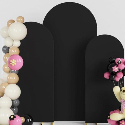 Black Arch Backdrop Cover Set of 3 (6FT 5FT 4FT) Spandex 2-Sided Round Top Chiara Fitted Wedding Backdrop for Birthday Party Stand Decoration by Htper